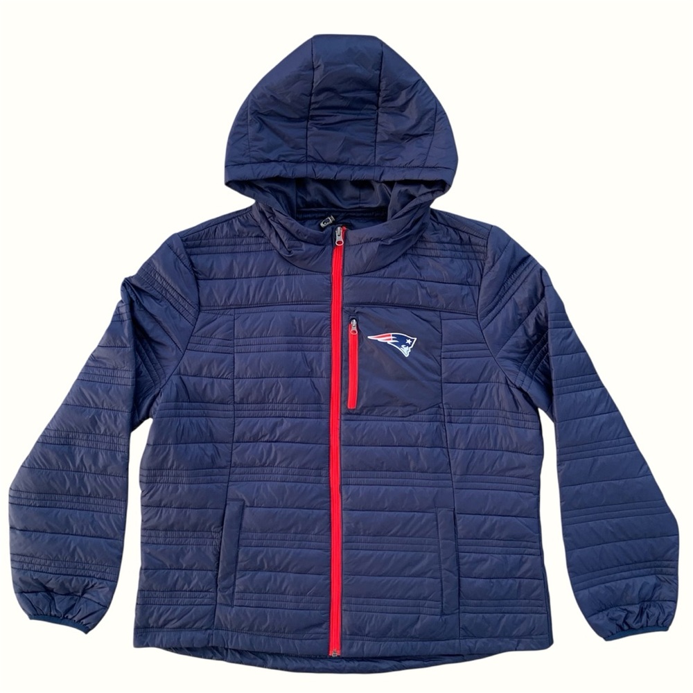 NFL New England Patriots Lightweight Hooded Zip Front Puff Jacket ~ Women’s XXL